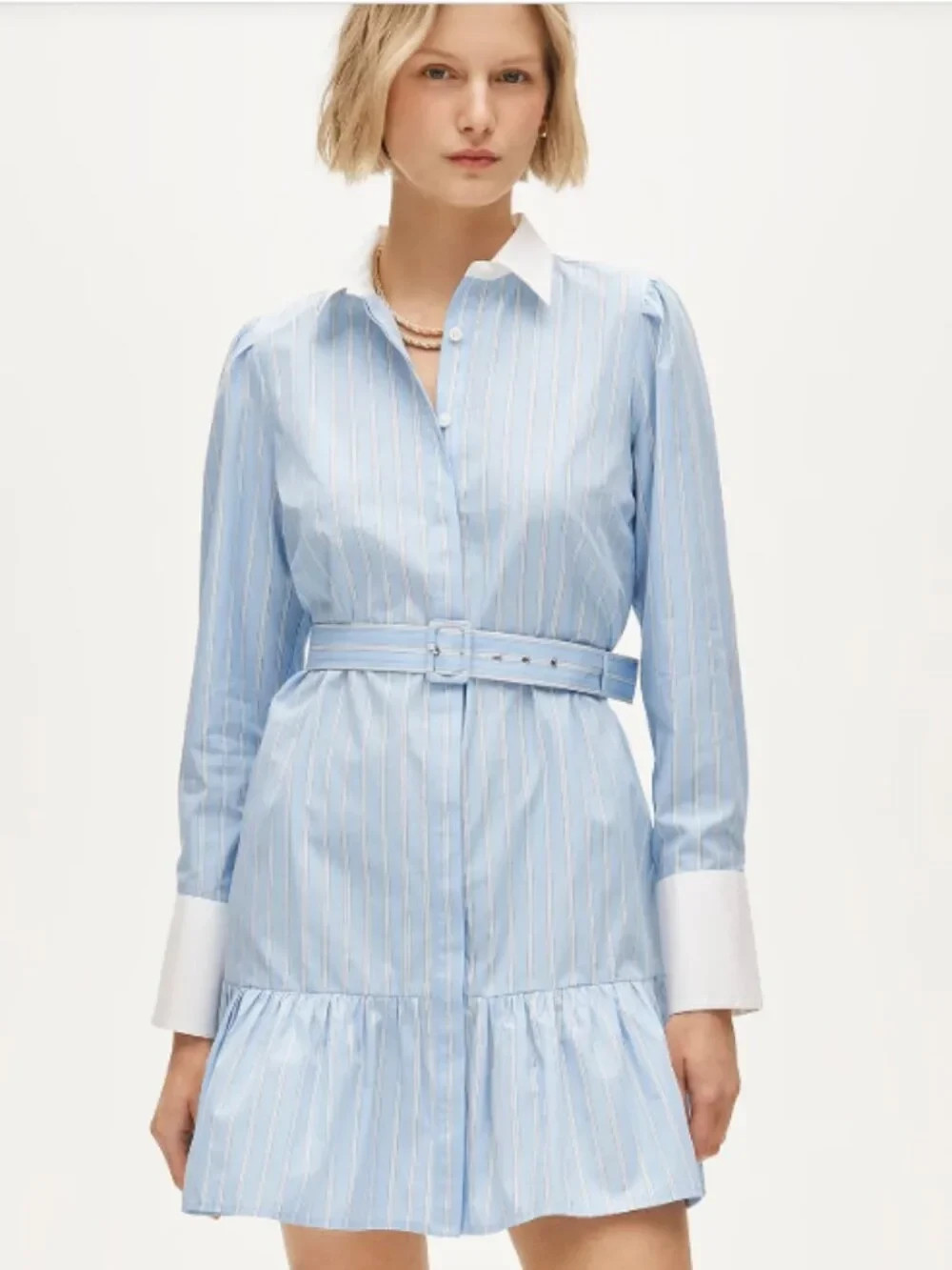 J.Crew Tiered shirt dress in striped cotton poplin blue size S – 4