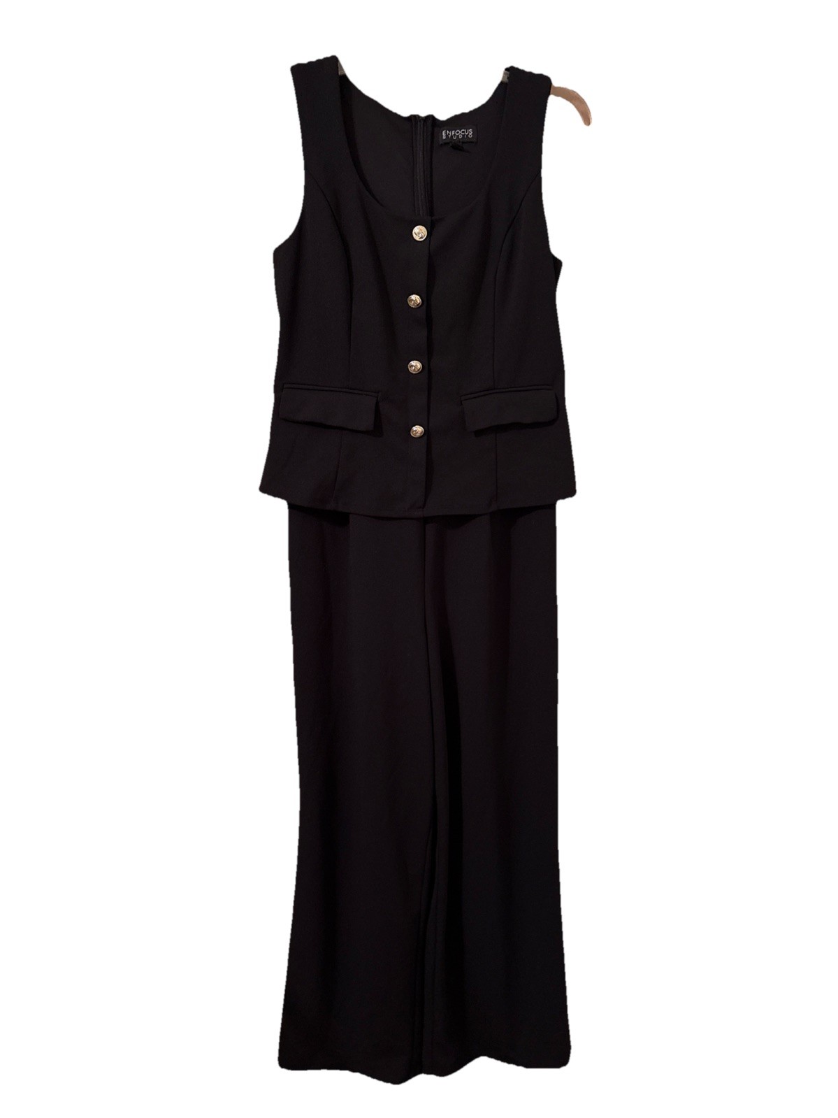EUC Enfocus Studio Black Sleeveless Jumper Jumpsuit Wide Leg Pant Size 10 #b12