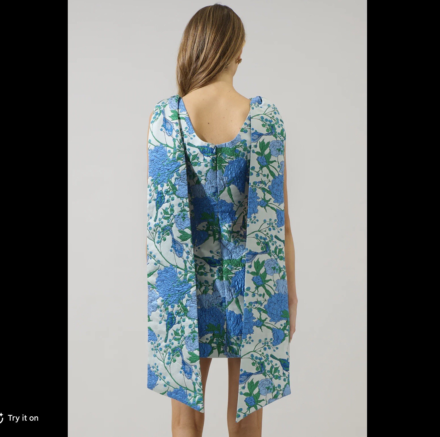 Sugarlips Willa XS Blue Floral Jacquard Bow Shoulder Mini Dress Wedding Party