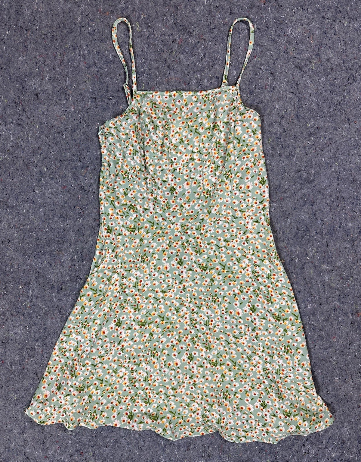 Women’s Green Floral Square Neck Sundress Short Adjustable Straps Size S