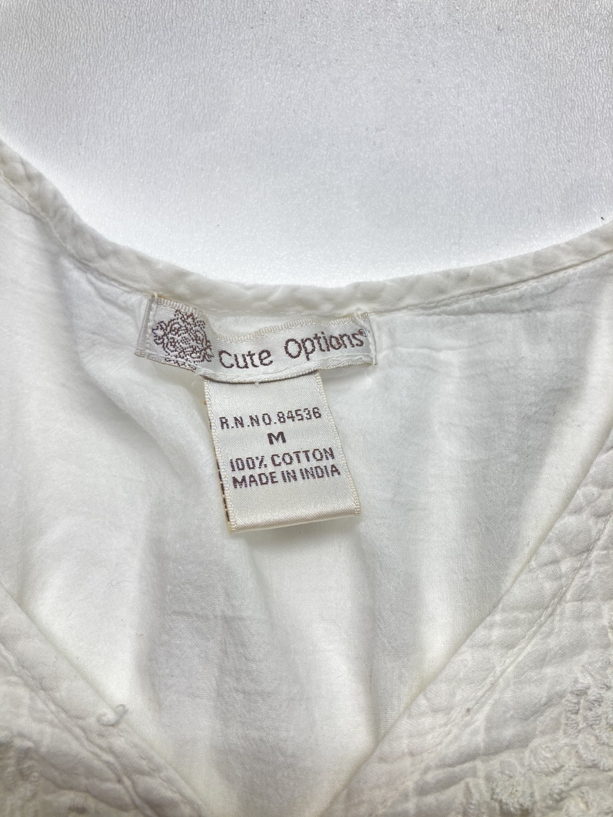Cute Options 100% Cotton White Tunic Embellished Lined Dress Women’s Size M