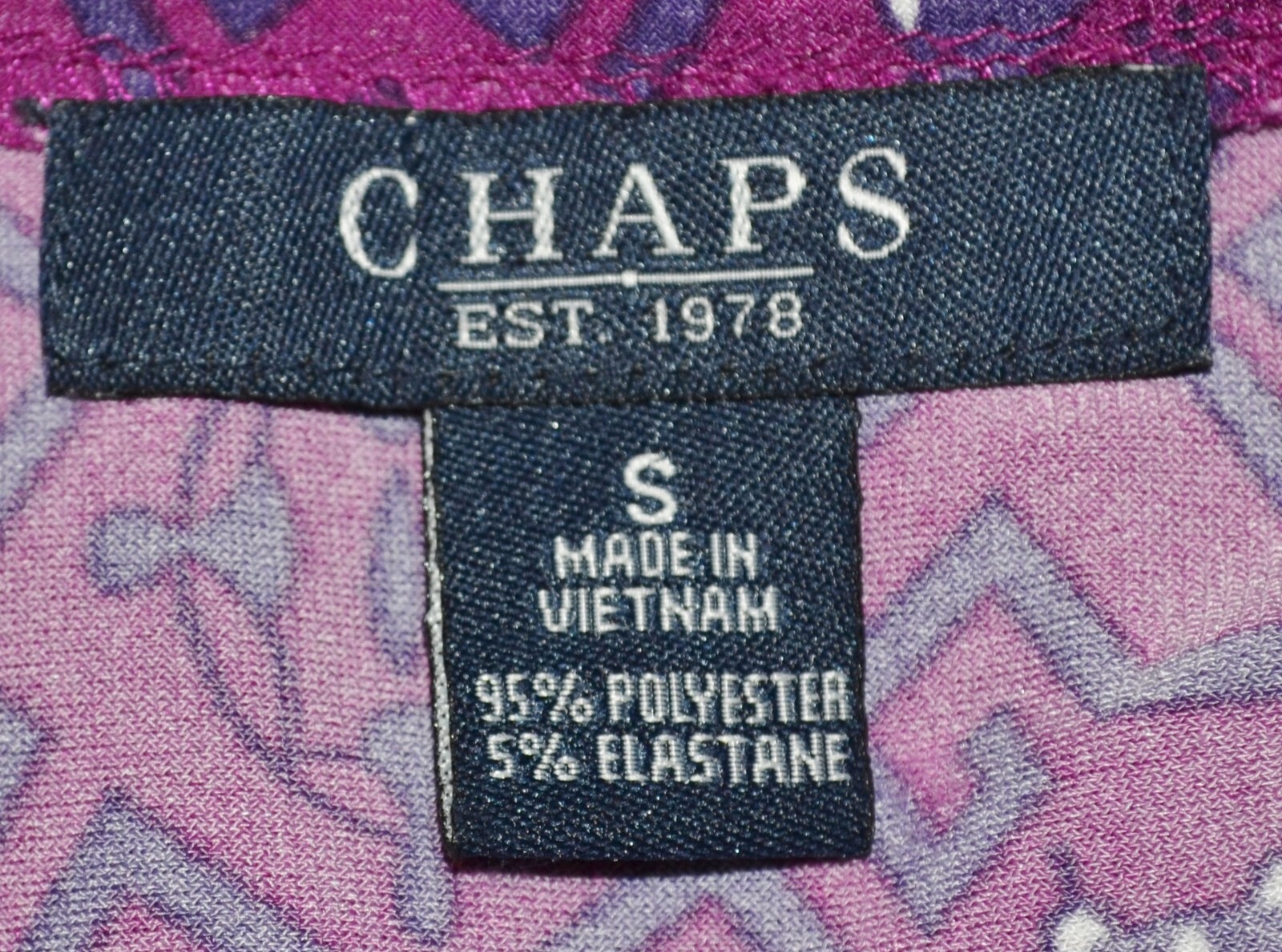 CHAPS Berry Blue Beige Patterned Dress Small Slight Cap Sleeve Twist Bust