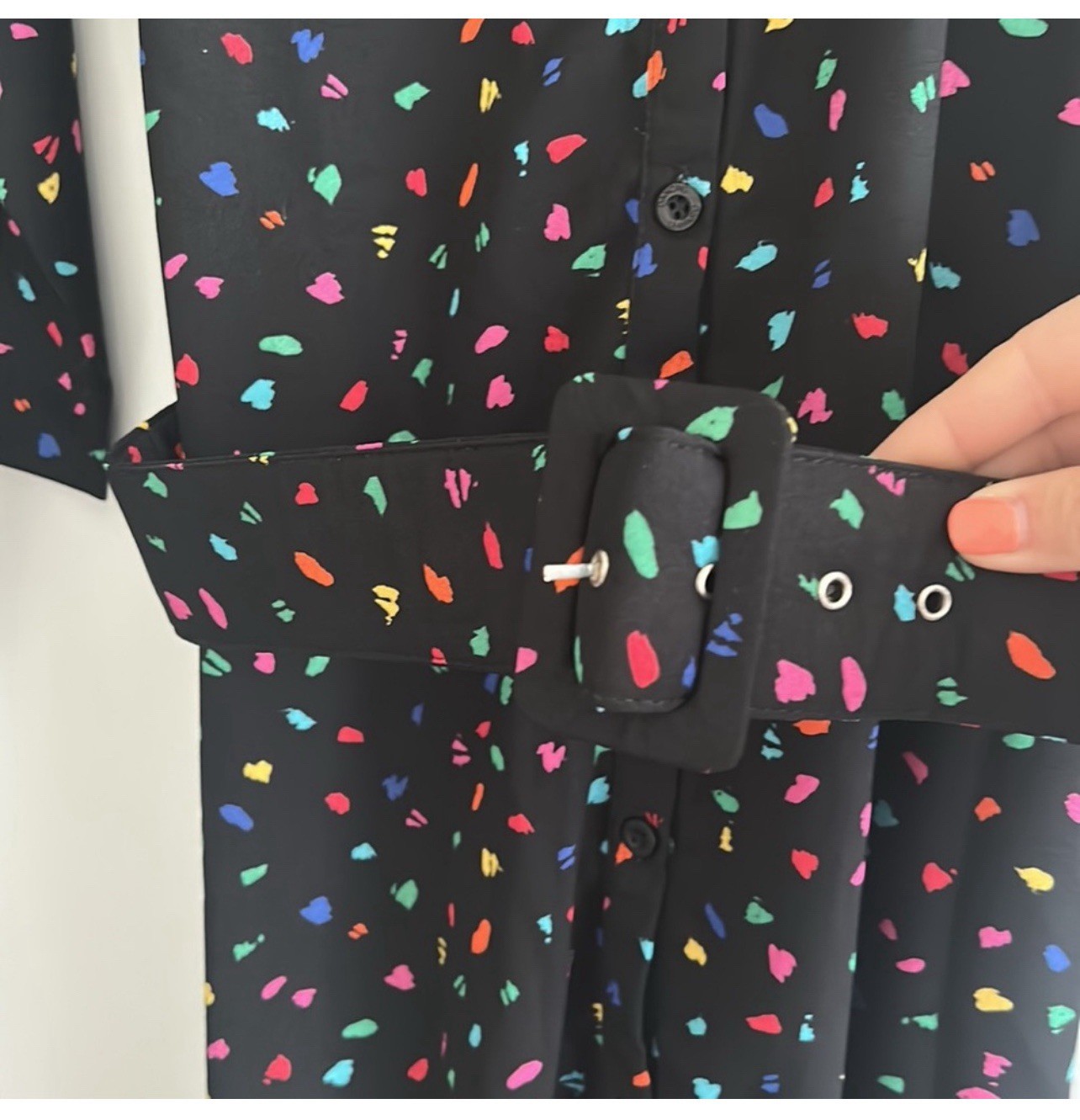 Dancing Leopard Dove Maxi Belted Shirt Dress Abstract Confetti Print
