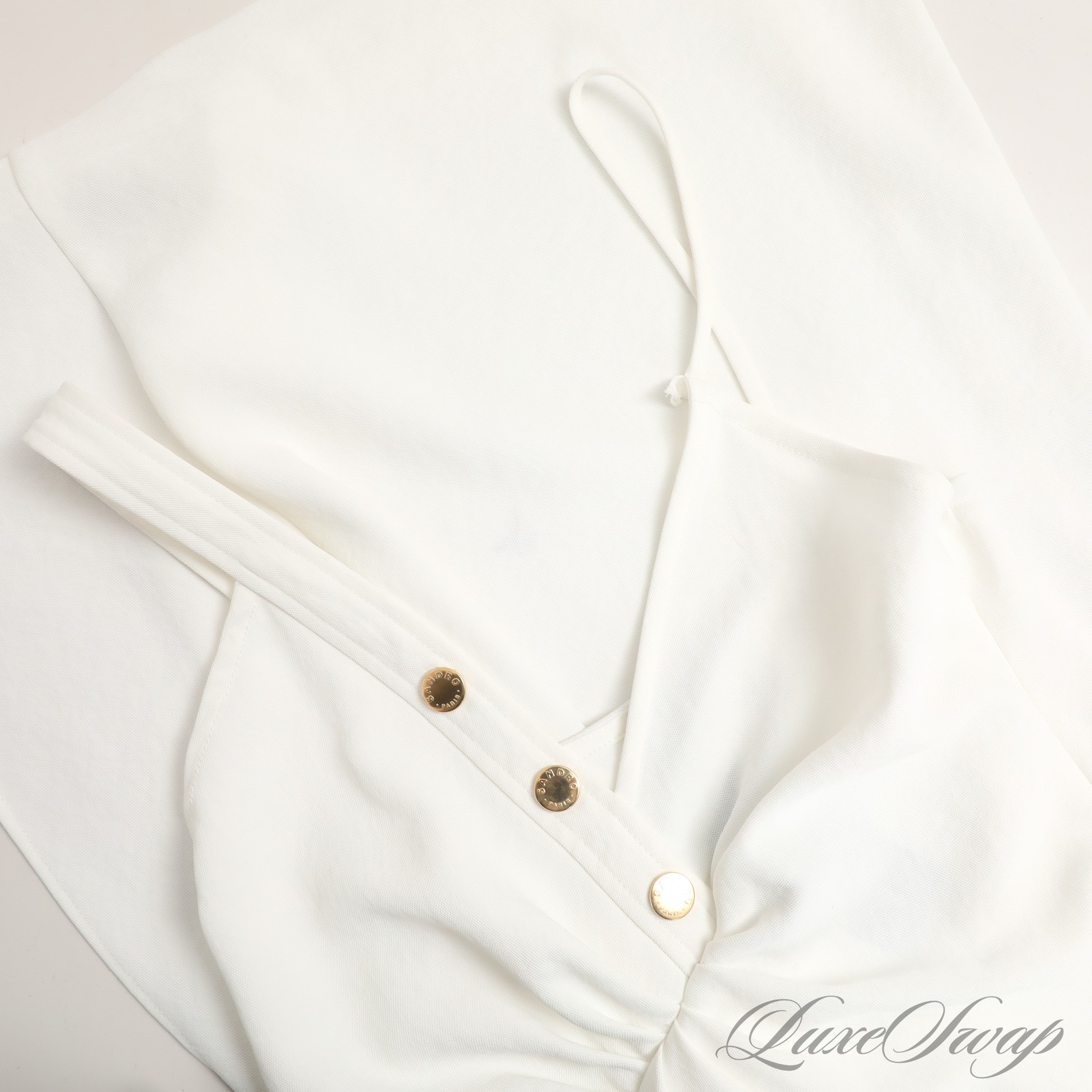 NWT $395 Sandro Paris Ecru White Gold Buttoned Mid Length Tea Dress 36 #13W002
