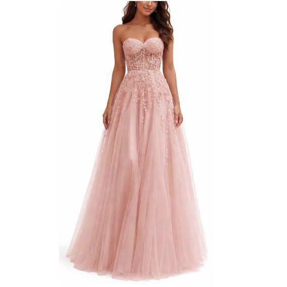 Stacees Women’s Dusty Pink Lace A-line Strapless Corset Prom Dress Size 4 NWT