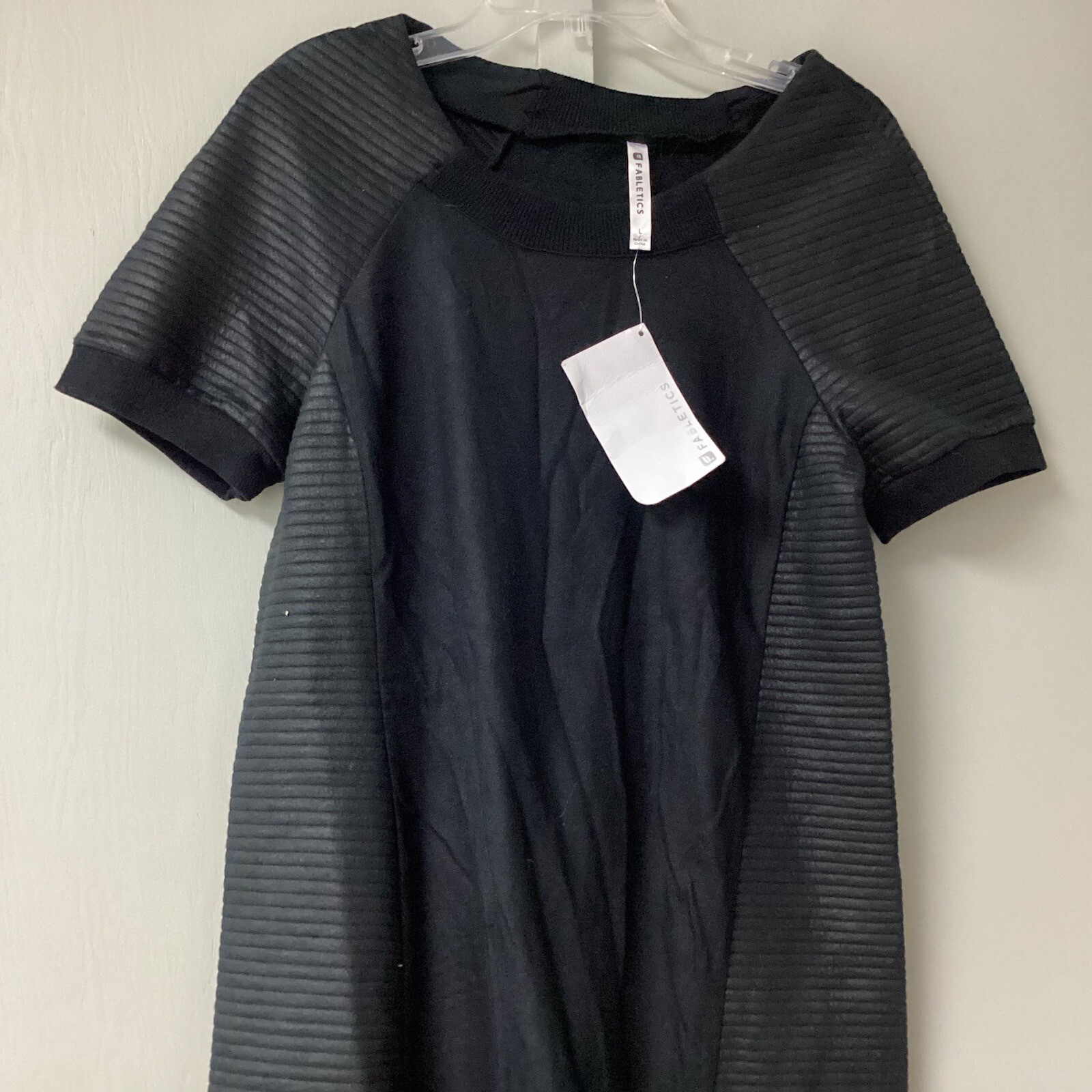 Fabletics Brenna Black Quilted Sweater Dress Size Large Short Sleeve Fleece New