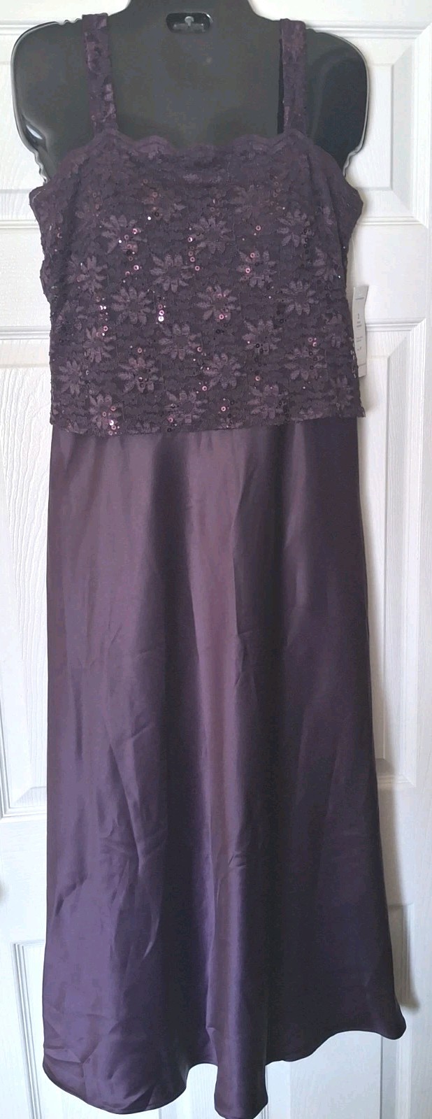 Alex Evenings Gown Eggplant Purple Embroidered Lace Size 6P Mother Of Bride