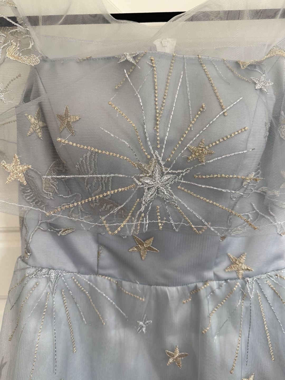 Celestial Pegasus Star Moon Embroidered Tulle Party Dress Gray M NWT