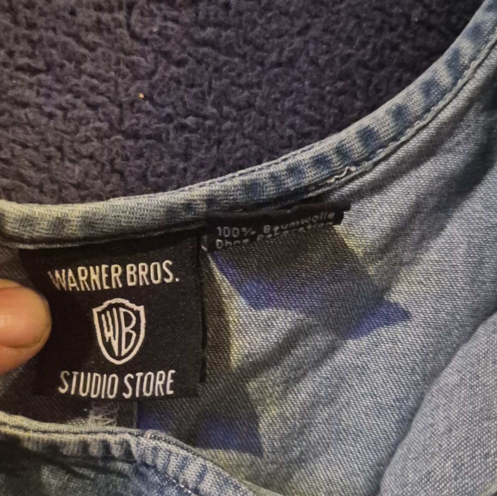 Warner Bros. Studio Store Blue Denim Embroidered Cartoon Button Dress 12