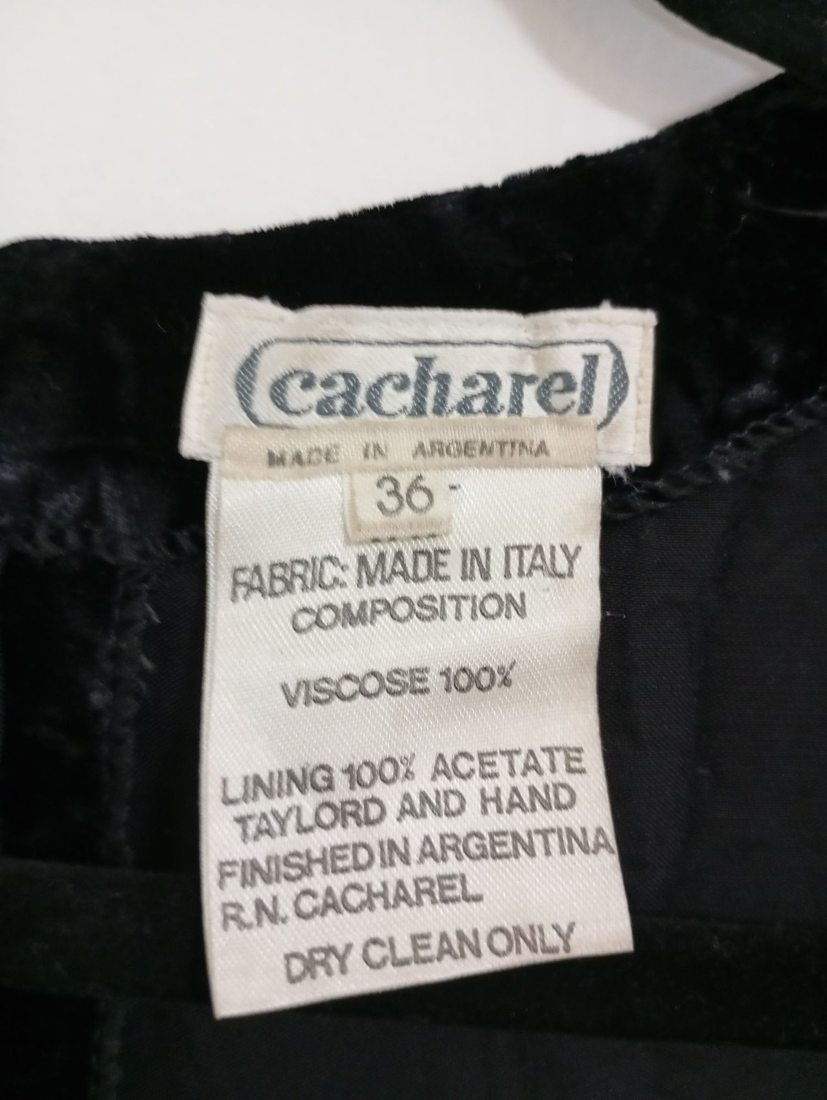 Cacharel Black Velvet Long Sleeve Mini Dress Size 36 Italy Viscose Acetate Linin