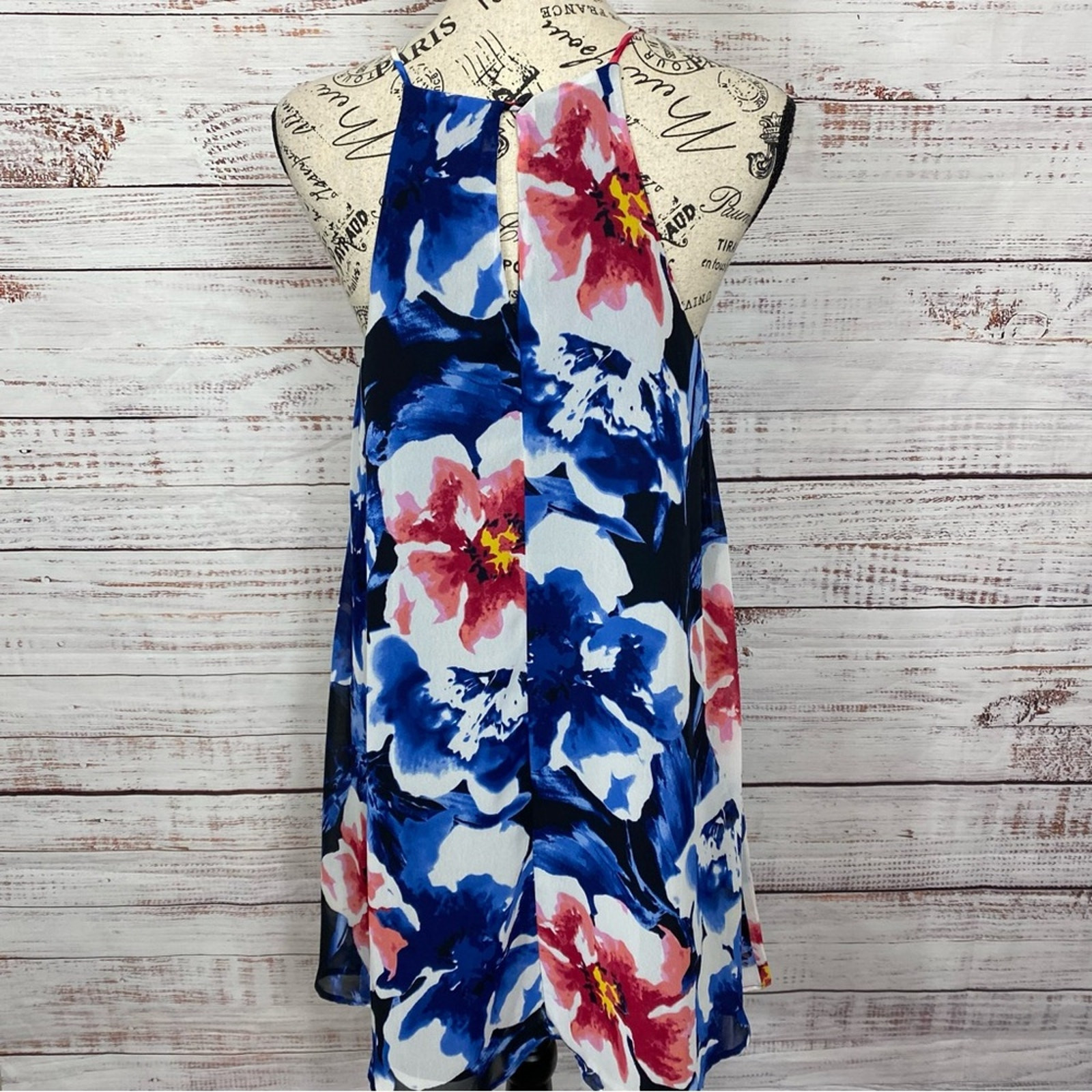 Lulus Floral Print Halter Neck Mini Dress Women Size S Blue Pink White Black
