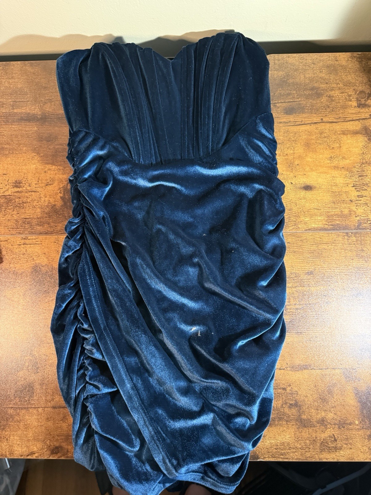 AKIRA Blue Velvet Ruched Stretch Bodycon Mini Dress S Sweetheart Party