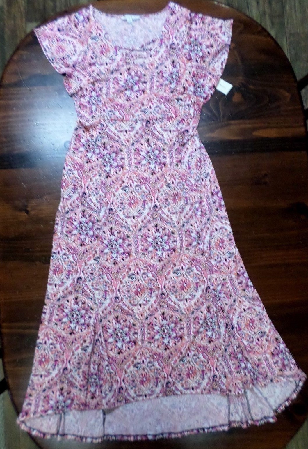 NWT $54 Studio Works Womens Dress Size M-Pink/Black/White Print-Ruffled Top-Maxi