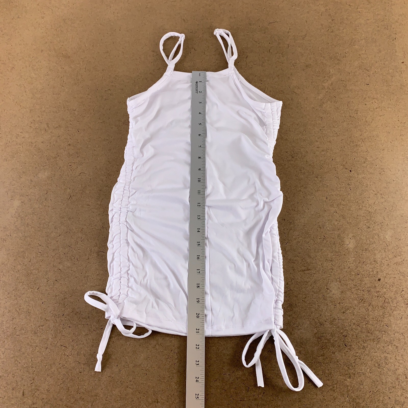 LOVE Juniors Size Medium White Drawstring Sides V Neck Bodycon Mini Dress NWT