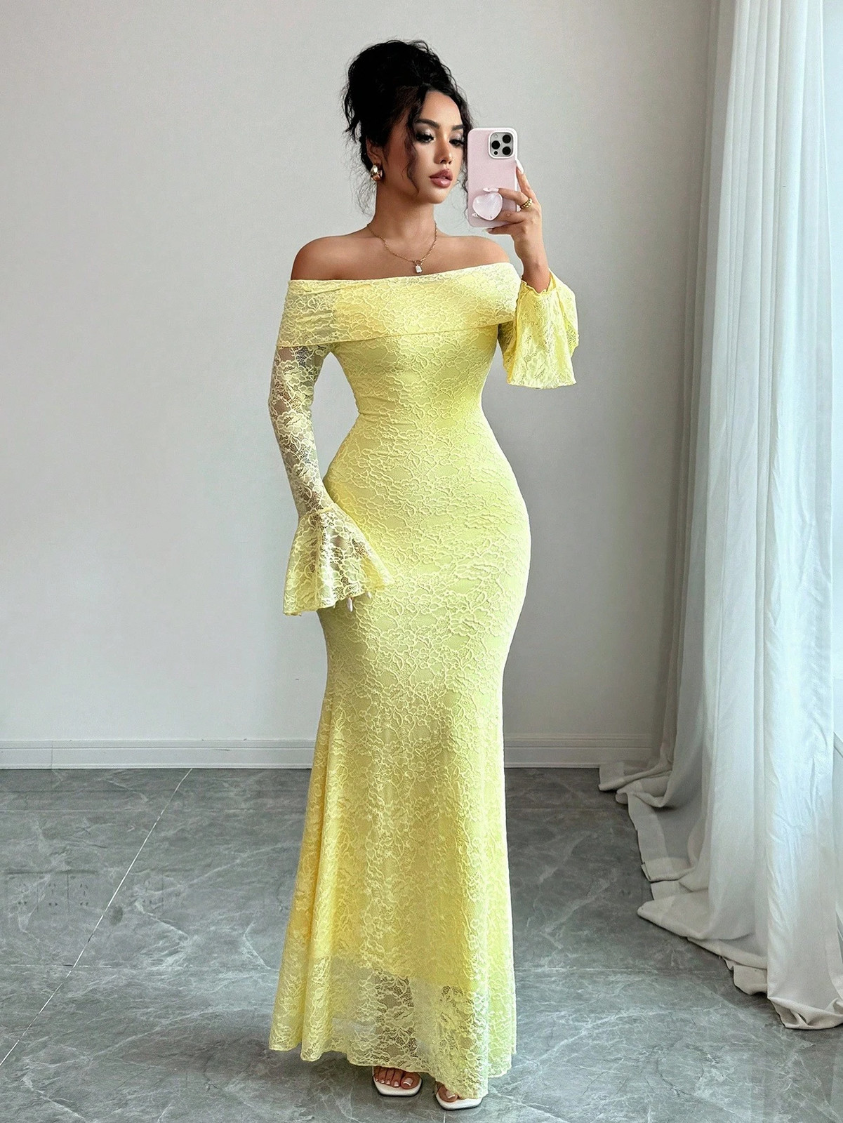 Elegant Off Shoulder Maxi Dress for Women in Yellow