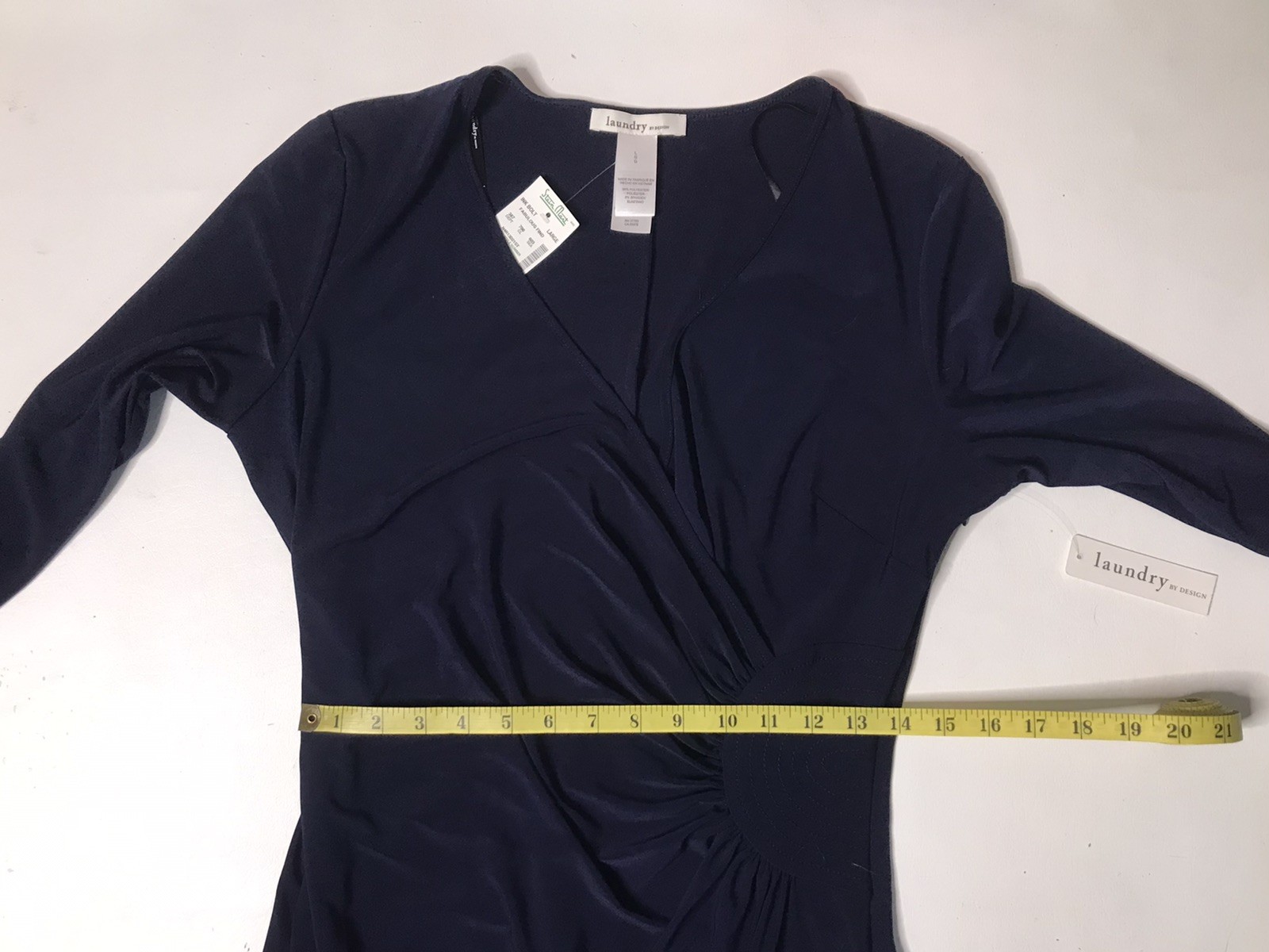 Laundry By Design Navy Blue 3/4 Sleeve Ruched Maxi Dress Size L