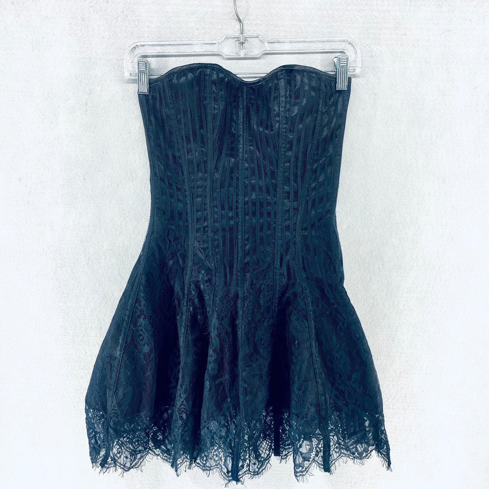 Womens Whimsygoth Lace Dress S Black Corset Back Strapless Mini