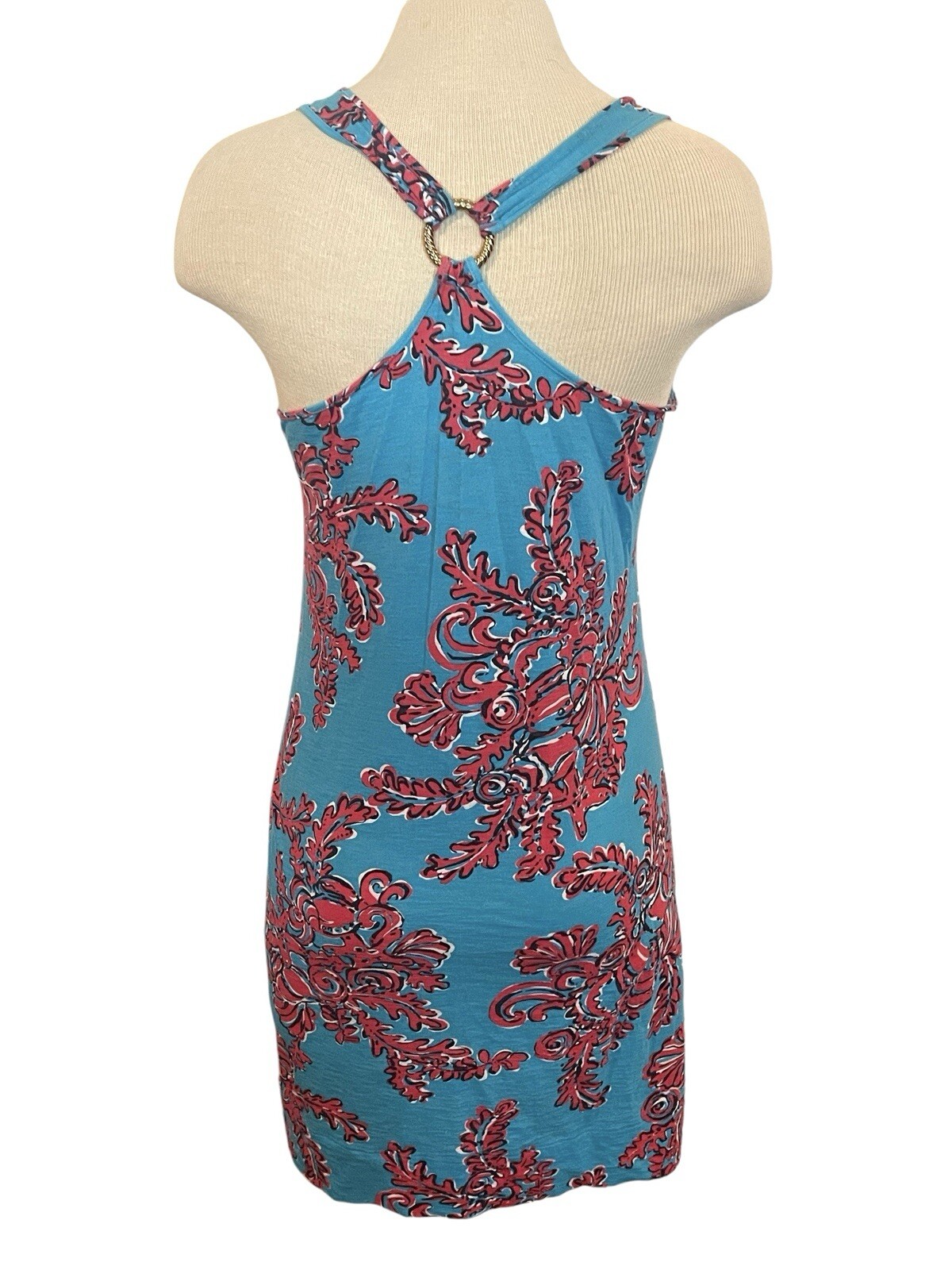 LILLY PULITZER Small Shore Searulean Blue Red Racer Back Tank Boho Cruise Dress