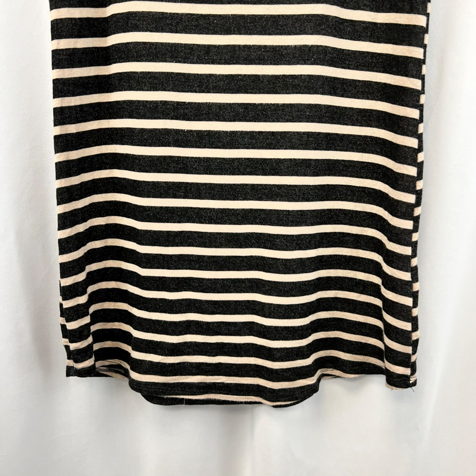 Moa Moa Mini T-Shirt Dress Black/Beige Striped Size Small Cuffed Sleeve