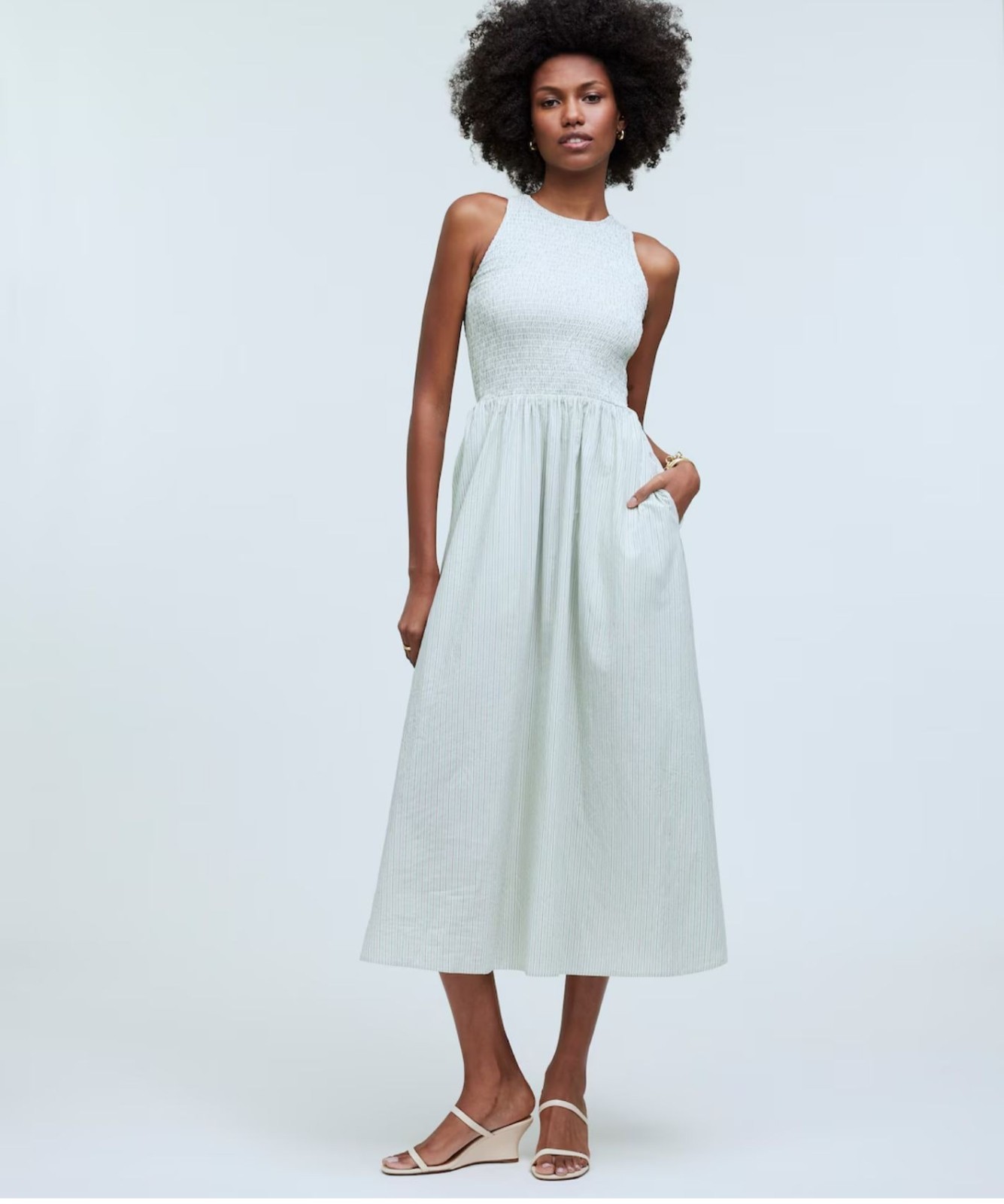 Madewell The Melody Smocked Midi Dress Women’s Size Large in Green New W/ Tags!