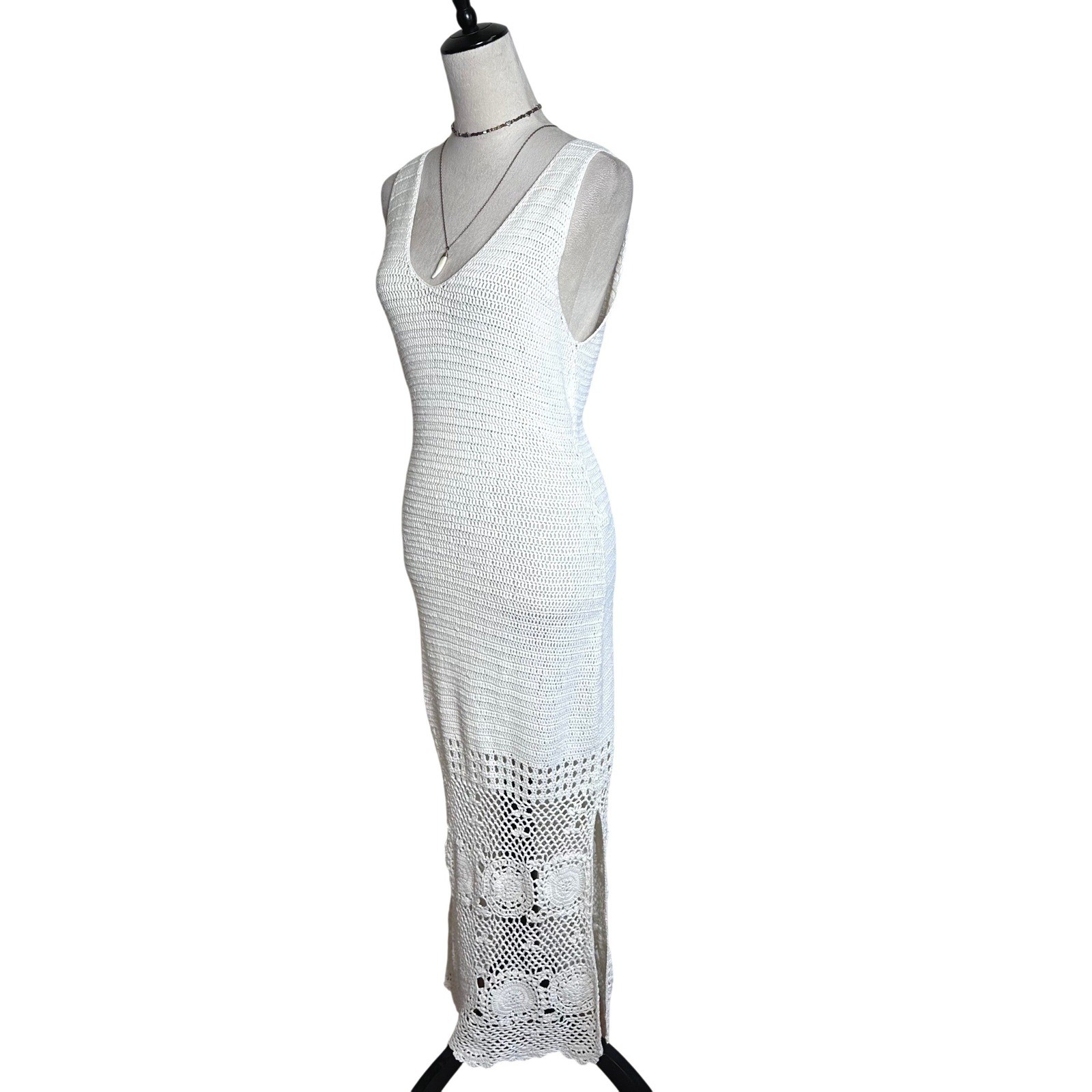 Spell & The Gypsy Let The Sunshine In Crochet Maxi Dress Cream Boho V-Neck M