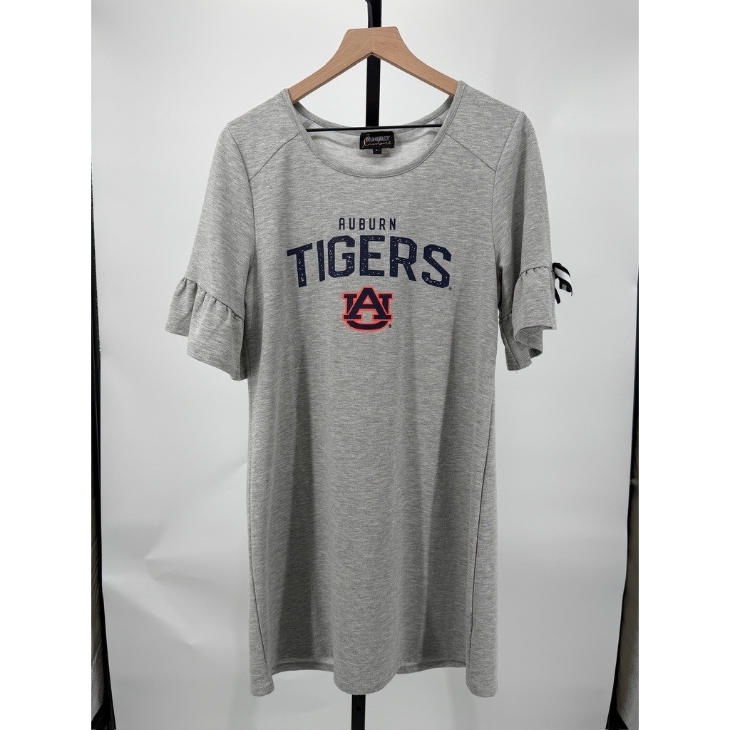 Gameday Couture Auburn Tigers Womens T-Shirt Dress L Gray Bow Sleeve Detail