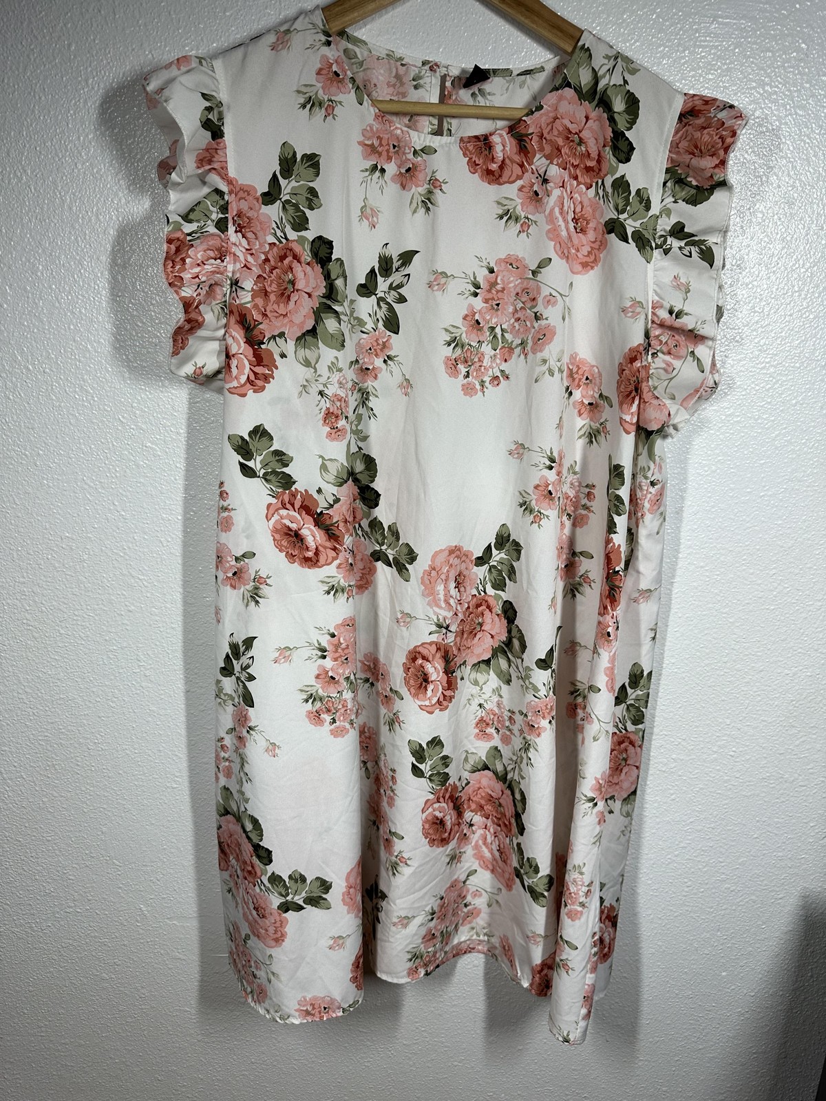 SHEIN Curve Dress Womens 4XL White Pink Floral Ruffle Sleeve A-Line Casual Boho