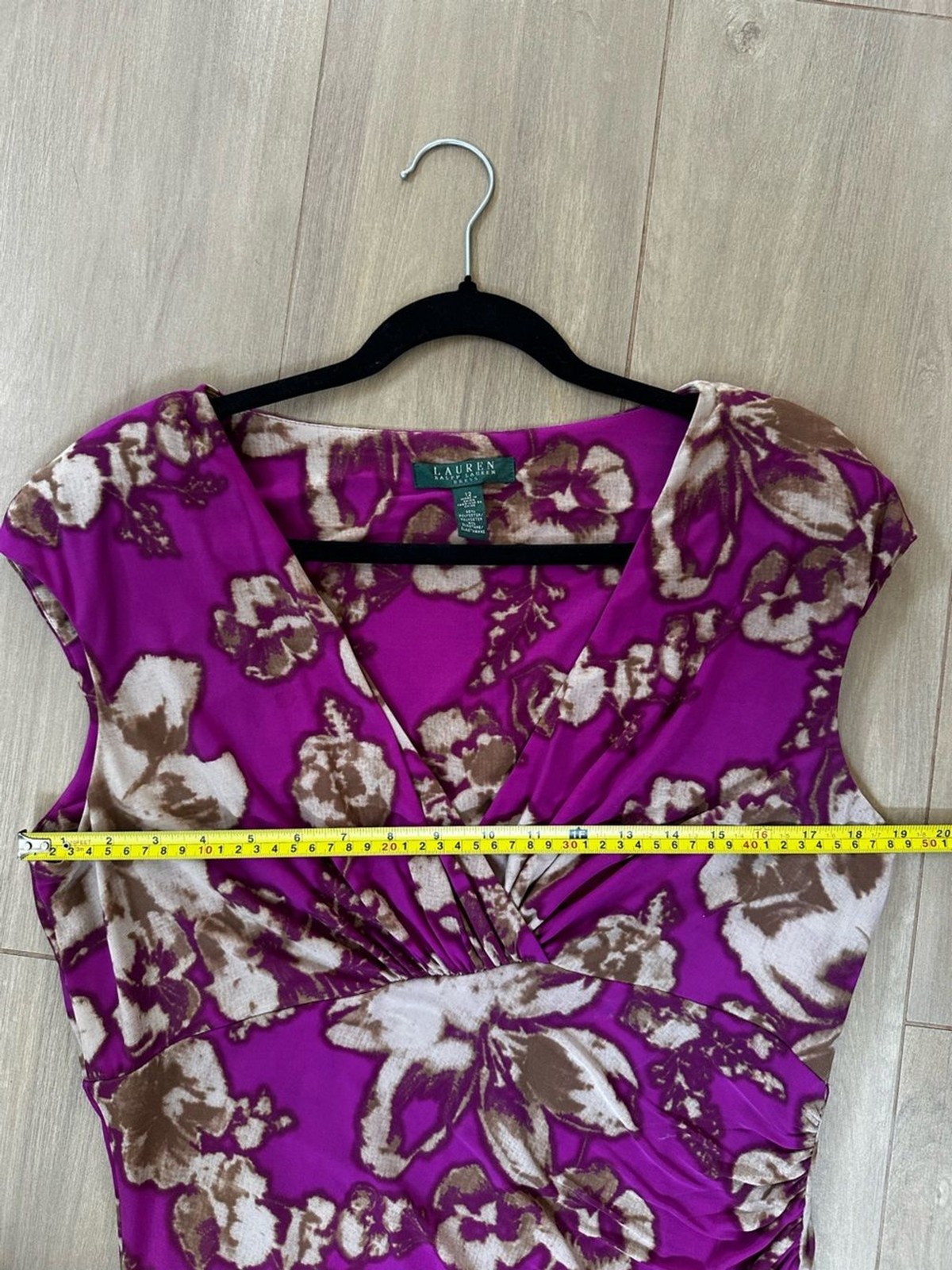 Ralph Lauren Pink Floral Ruched Sheath Dress Size 12 Faux Wrap Office Cocktail