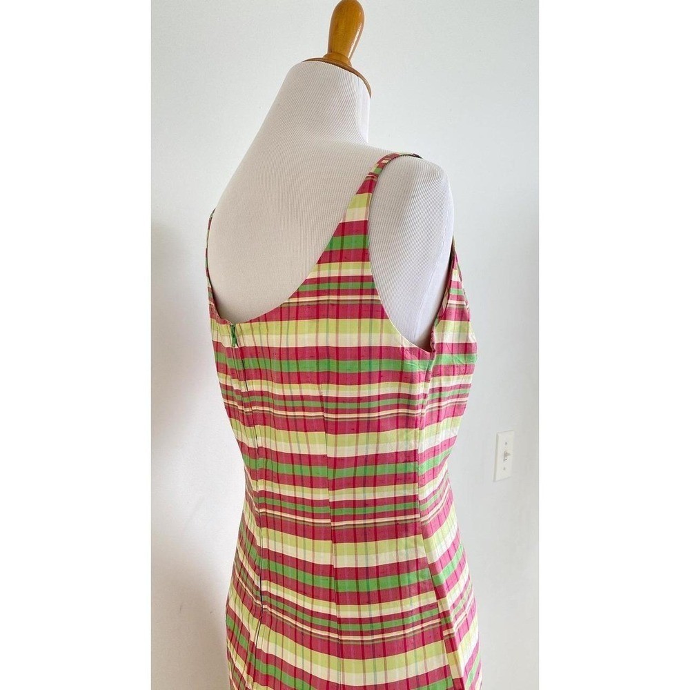 Vintage 90s Y2K Esprit Silk Slip Mini Dress Pastel Madras Plaid Retro Prep NOS