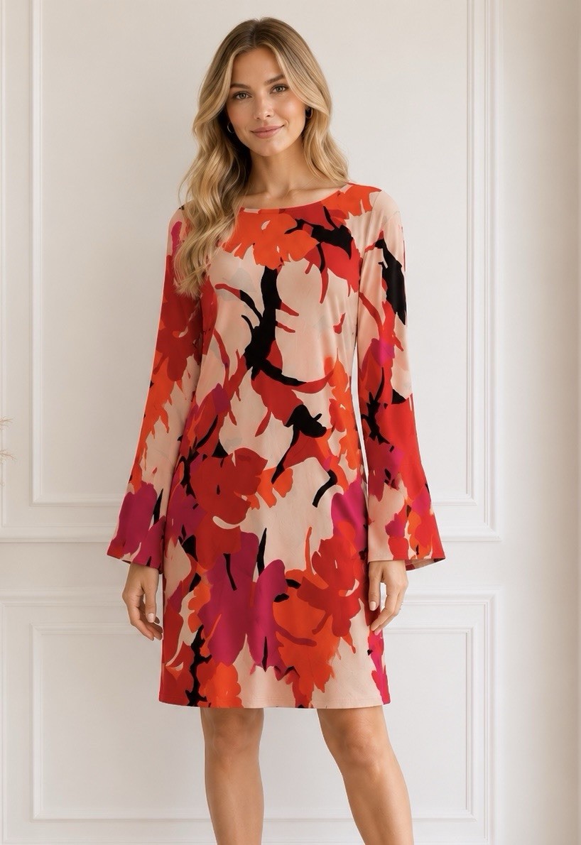 MSK Womens Floral Tropical Bell Sleeve Dress Size Medium Summer Resort Chic