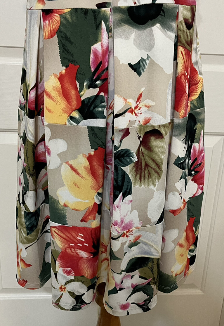 Tiana B size 12 beige red green white floral sleeveless A-line dress women’s