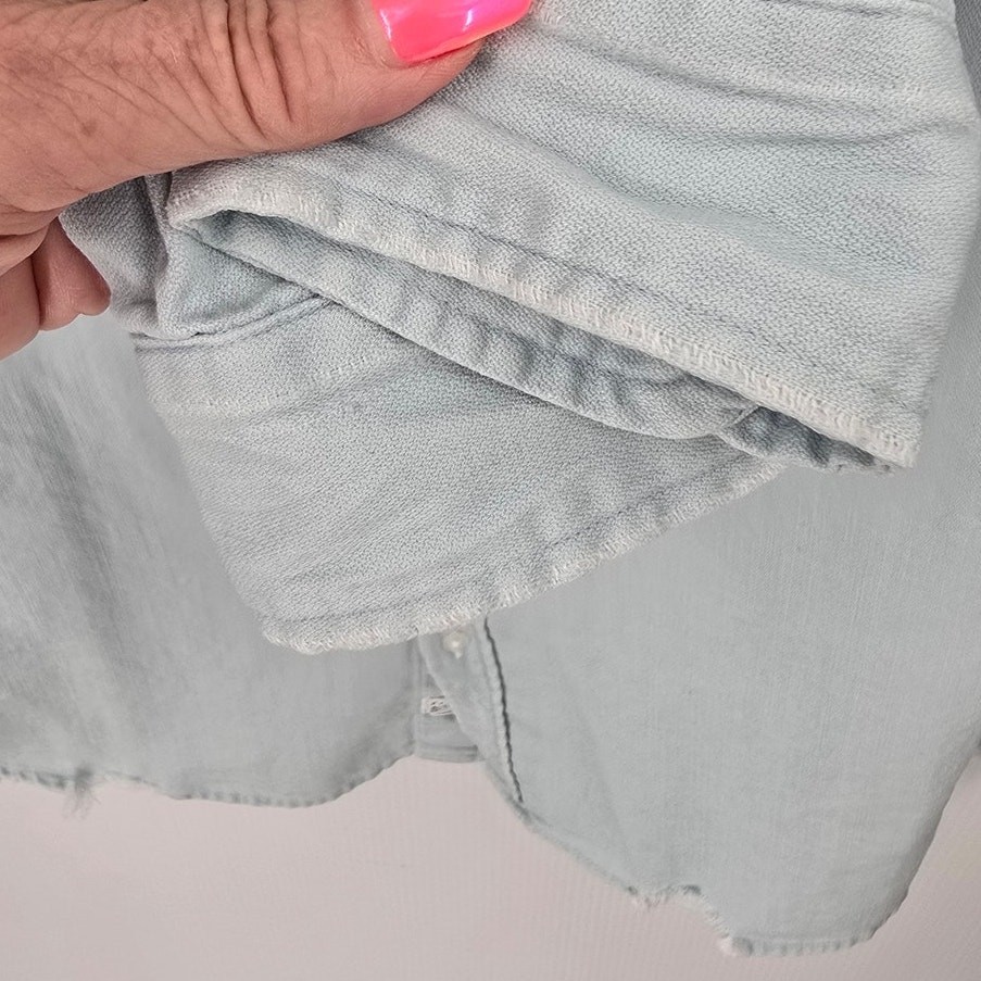 Frank & Eileen Mary Light Blue Distressed Denim Button Shirt Dress Size XL