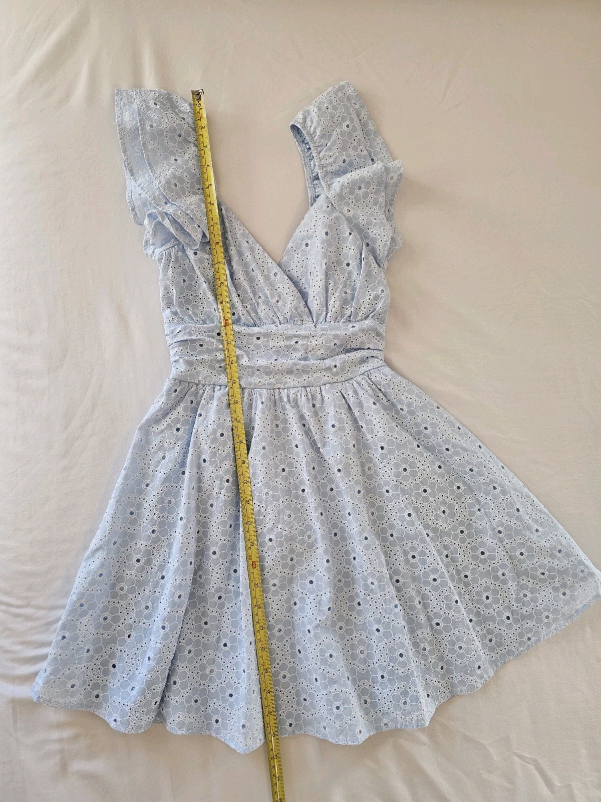 Altar’d State XS Light Blue Eyelet Embroidered Mini Dress Ruffle Sleeve