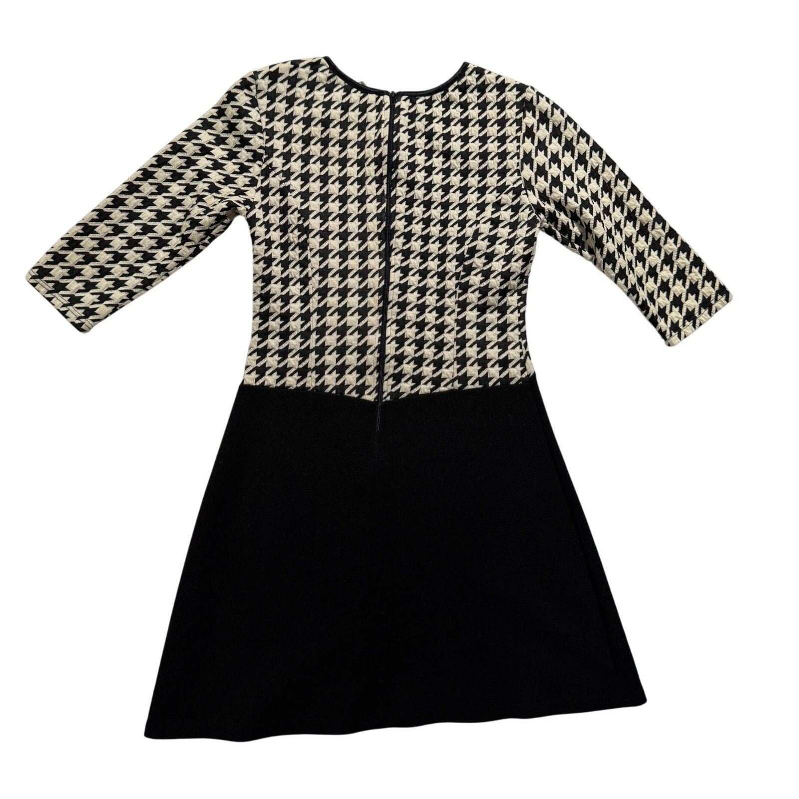 2 Hearts Houndstooth Fit & Flare Dress Black Cream 3/4 Sleeve XS-S