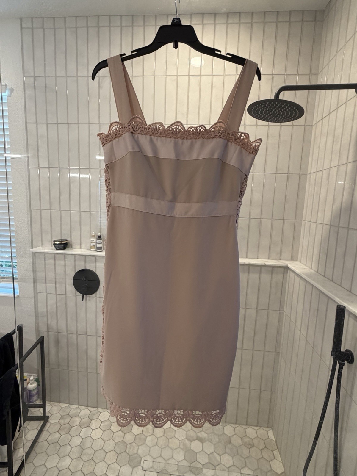 Aeffe Pink Solid Lace Trim Lined Square Neck Sheath Dress Zip Knee 40