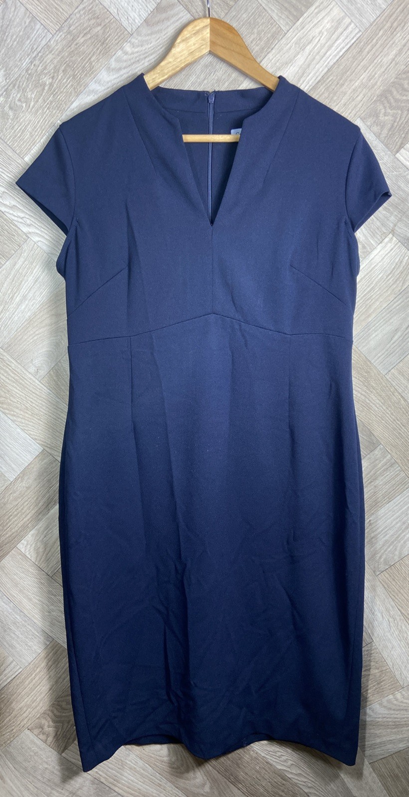 Calvin Klein Navy Blue Notched Neck Sheath Work Dress Women’s Size 14 Smart