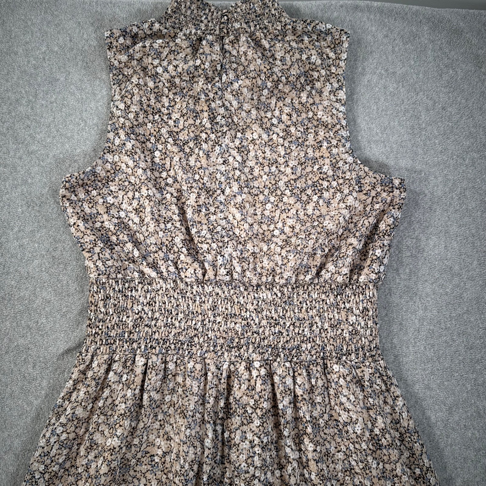 1. State Mock Neck Floral Tiered Midi Dress Size Large Sleeveless Smocked Waist