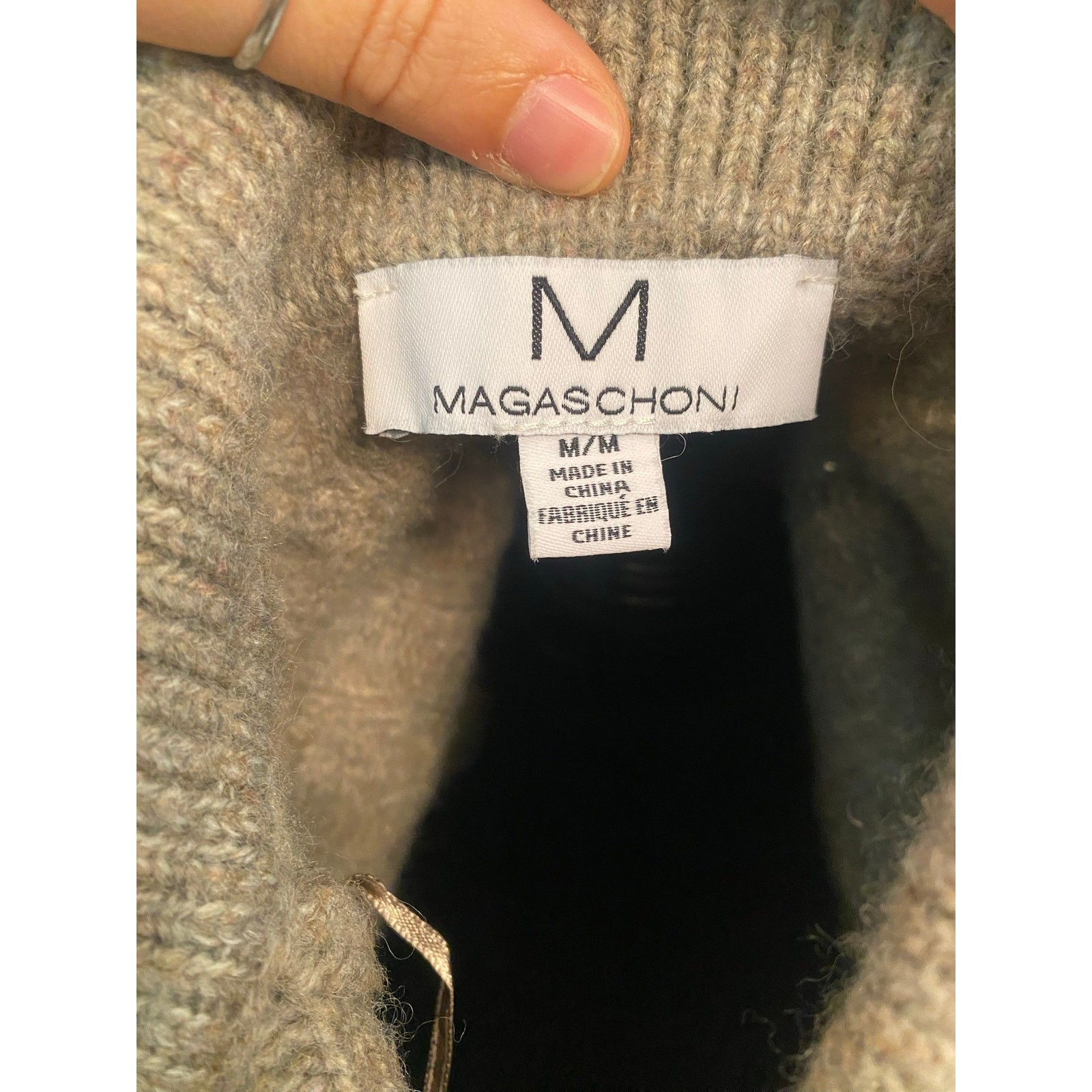 Magaschoni Cable Knit Polo Fold Over Collar Sweater Dress V Neck Quiet Luxury