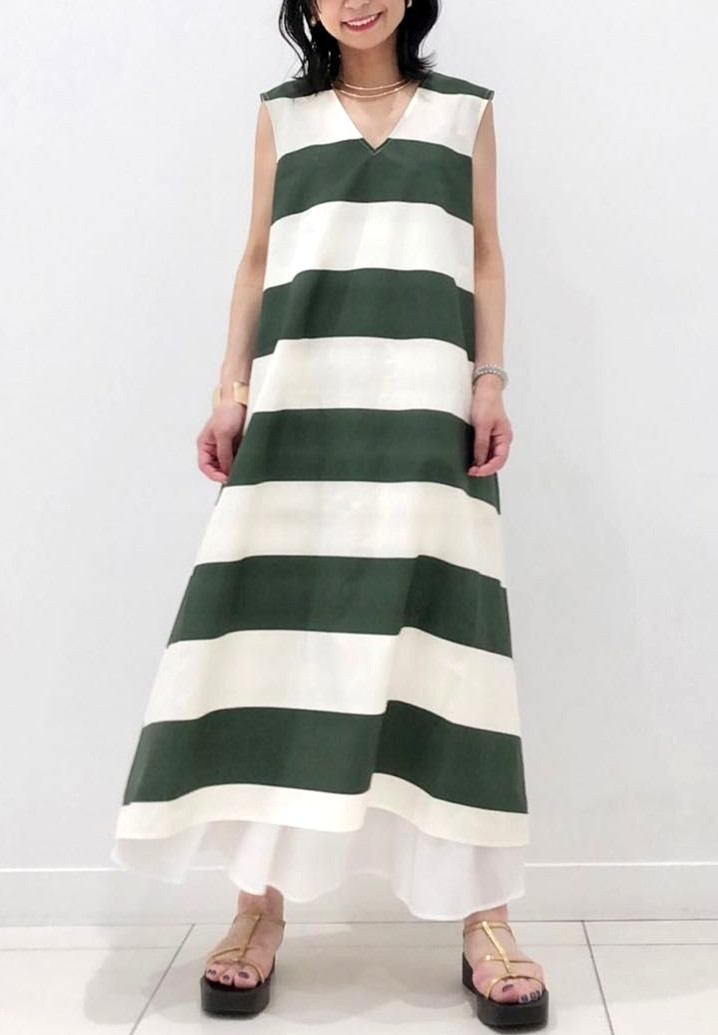 Marimekko Uniqlo Women V-neck Sleeveless Flare Dress Olive Galleria NWT