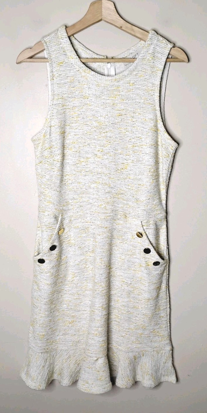 LOFT Marled Knit Dress Sleeveless Drop Waist With Pockets Flounce Hem Size 4 NWT