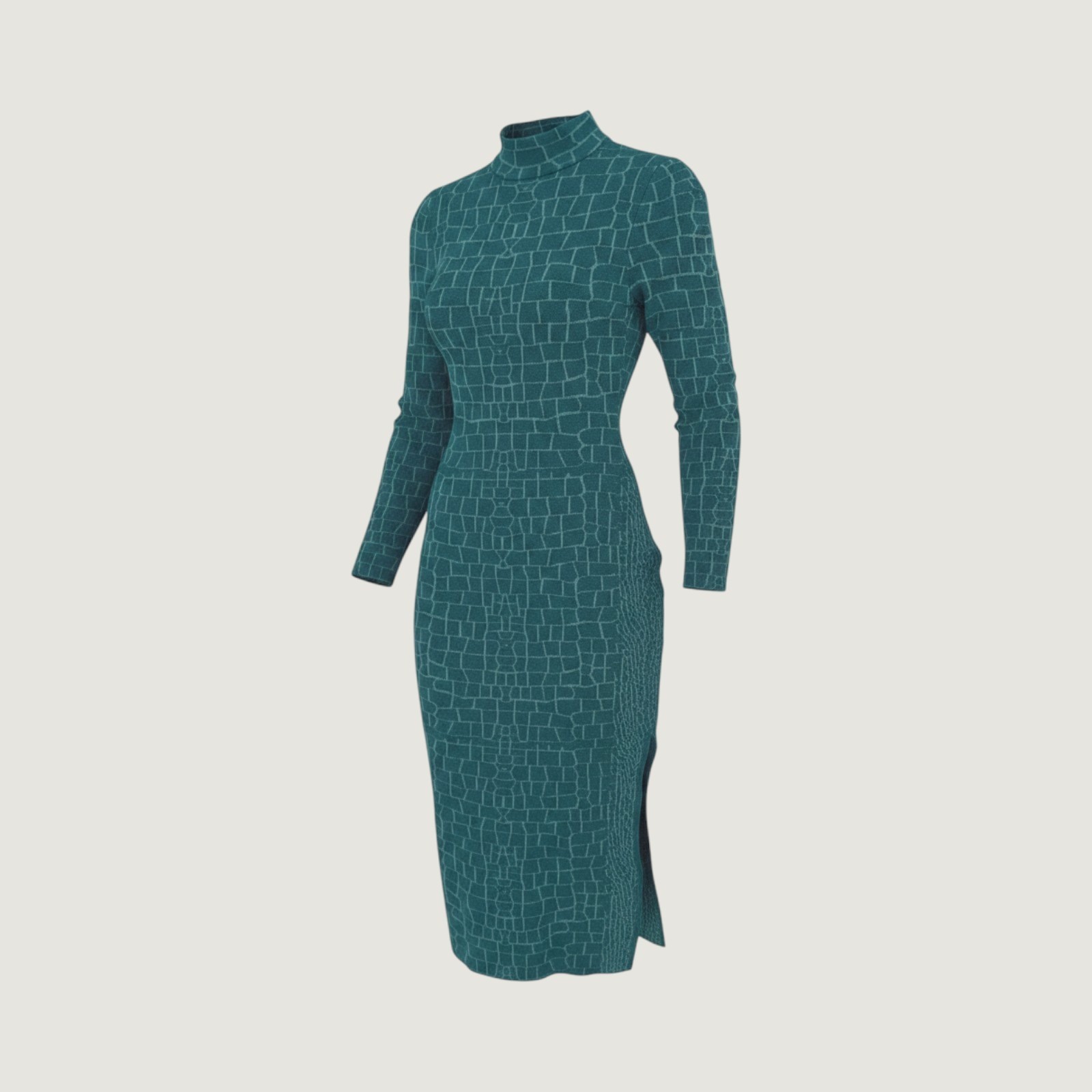 STAUD Teal Green Croc Embossed Jacquard Mock Neck Midi Sweater Dress XS