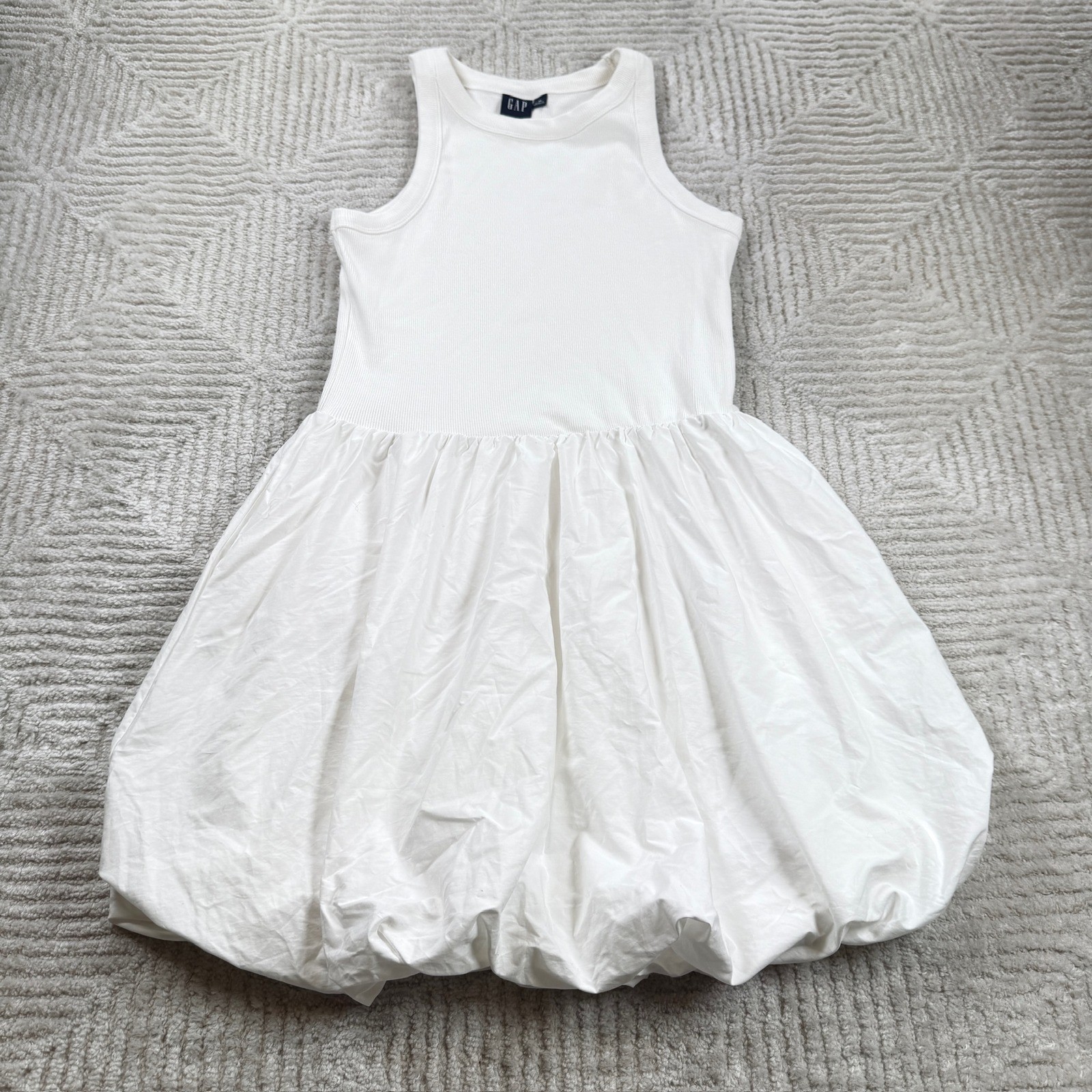 Gap Bubble Hem Mini Dress Women’s Medium White Ribbed Balletcore Coquette Clean