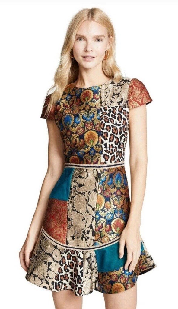 Alice + Olivia Rapunzel Patchwork Fit & Flare Mini Dress. Women’s 4. EUC