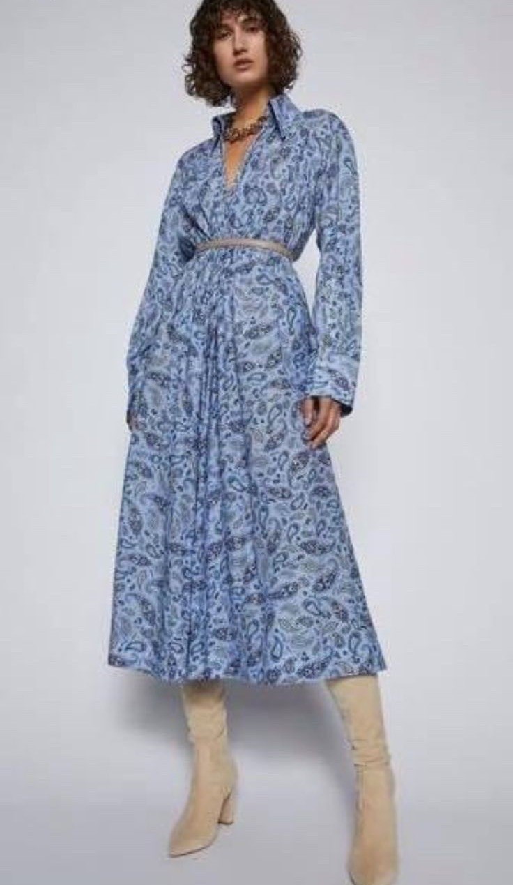 Scanlan Theodore Wo Paisley Midi Dress Size AU 8 / US 4 Printed Cotton Pockets