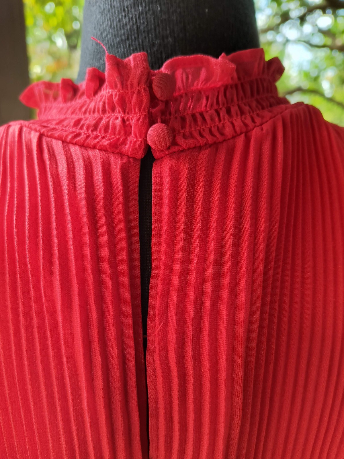 Women’s 12, Nanette Lepore dress, scarlet red, pleated, knee length, high collar