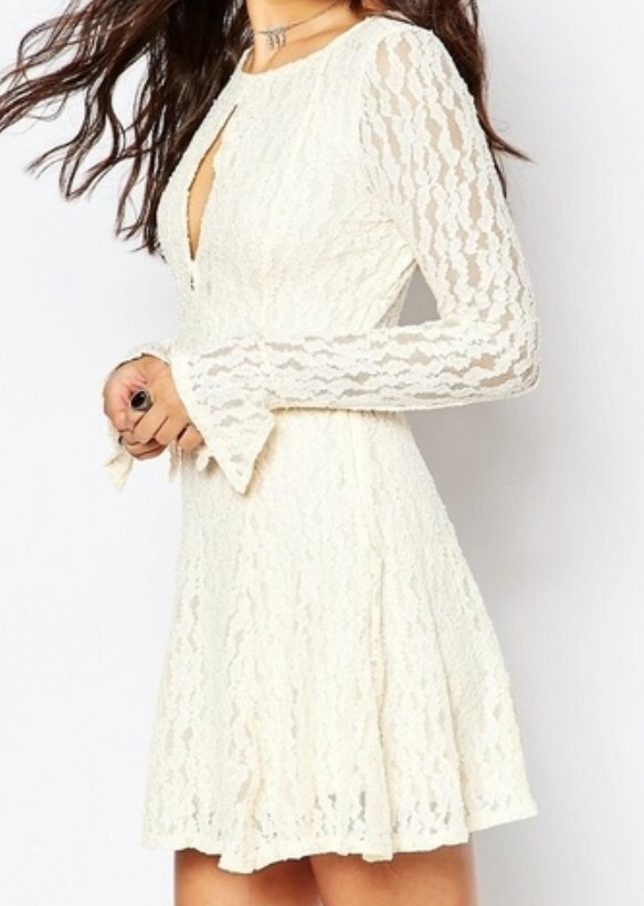 FREE PEOPLE Shearling Teen Witch Lace Plunge Dress Ivory WOMENS SZ XS $128 NWOT