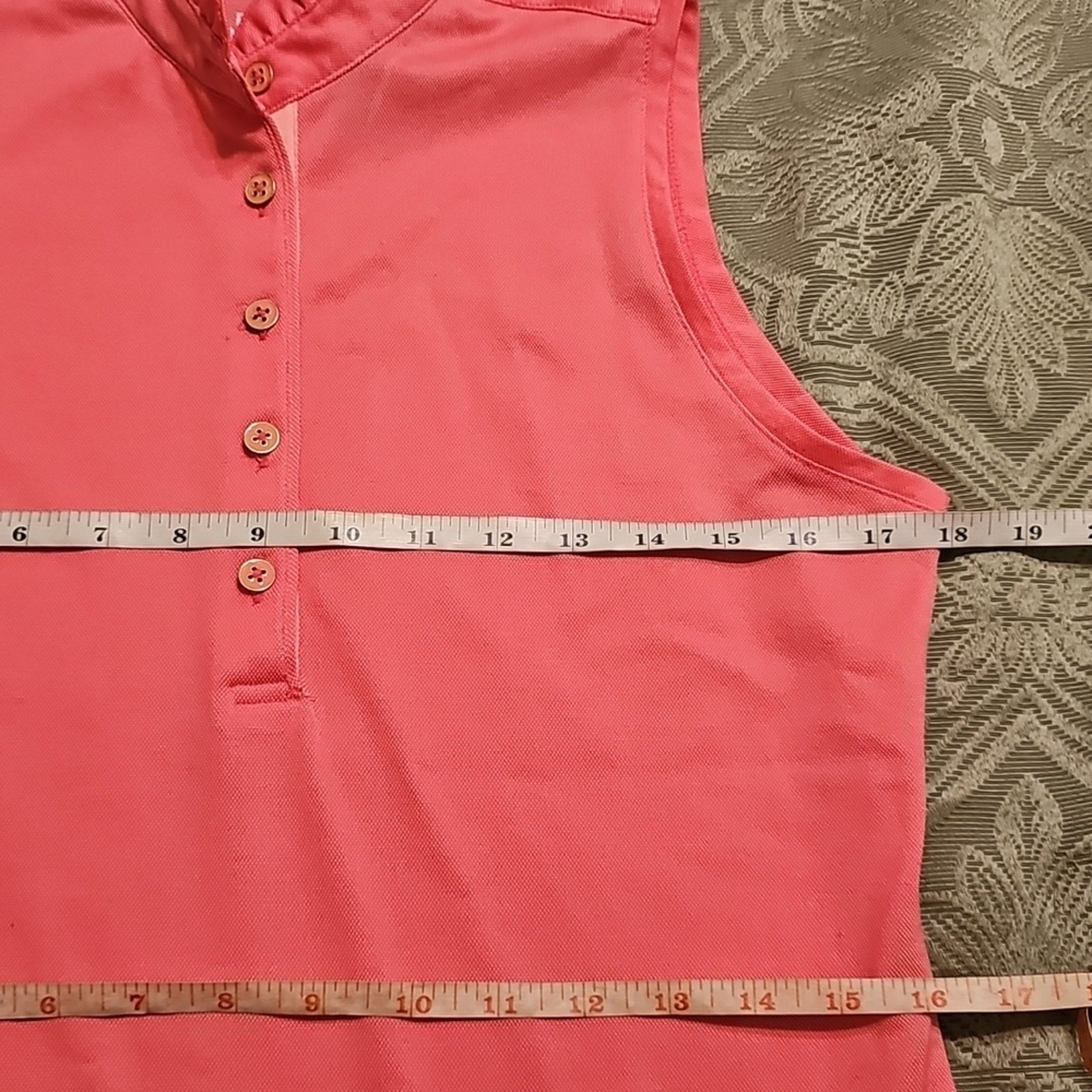 Peter Millar NWT Stand Up Ruffle Collar Coral 5 Button Dress With Back Pocket