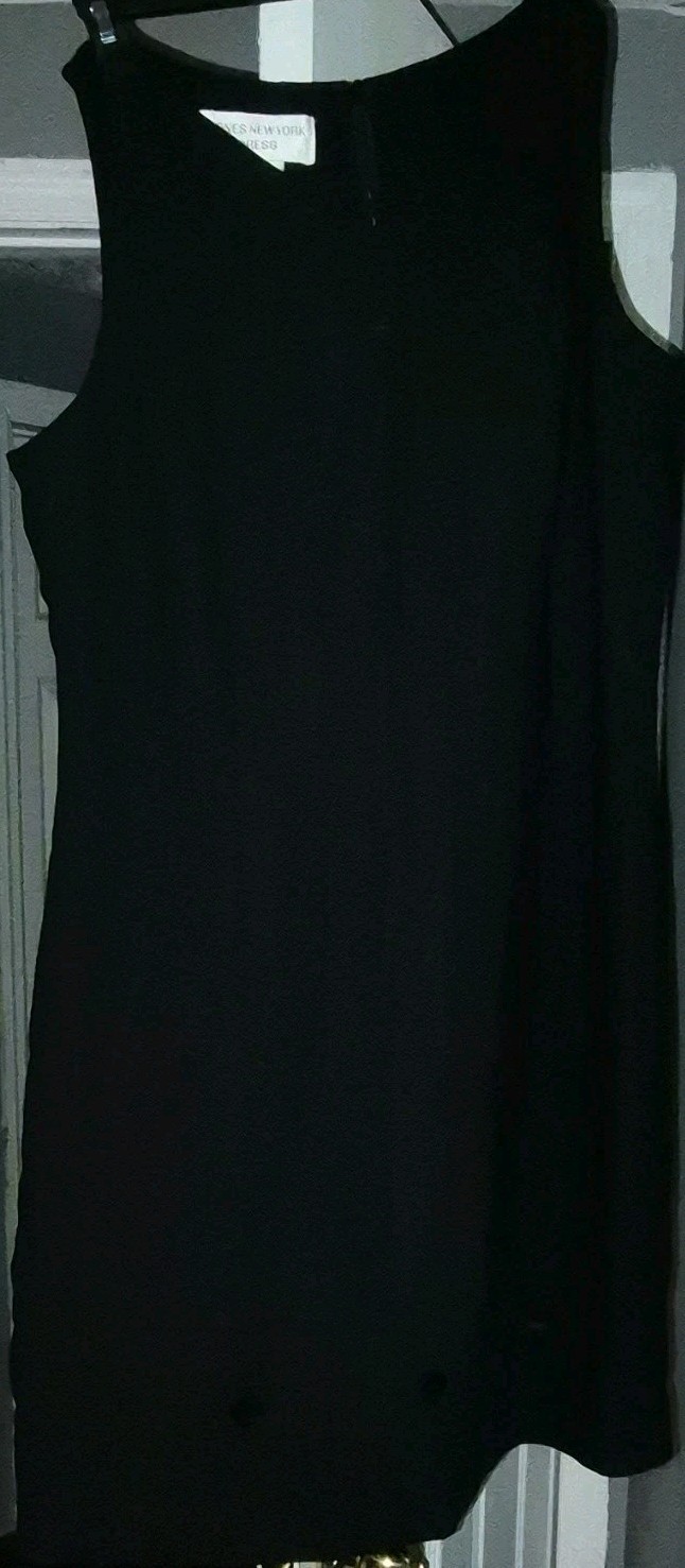 Jones New York Black Solid Round Neck Sleeveless Sheath Zip Knee Dress 14