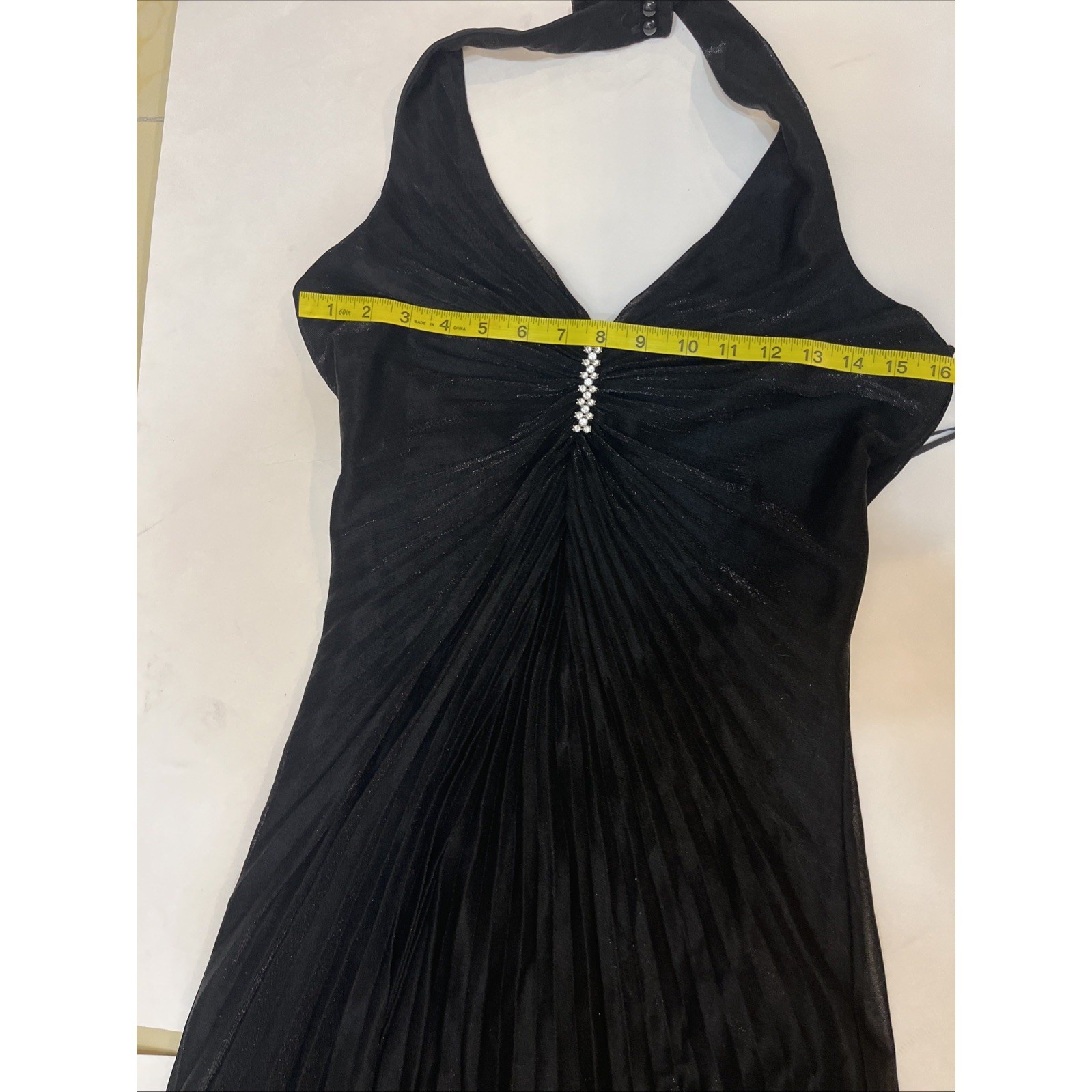 Cache Halter Gown Women 10 Black Excellent Metallic Pleated Rhinestone Formal