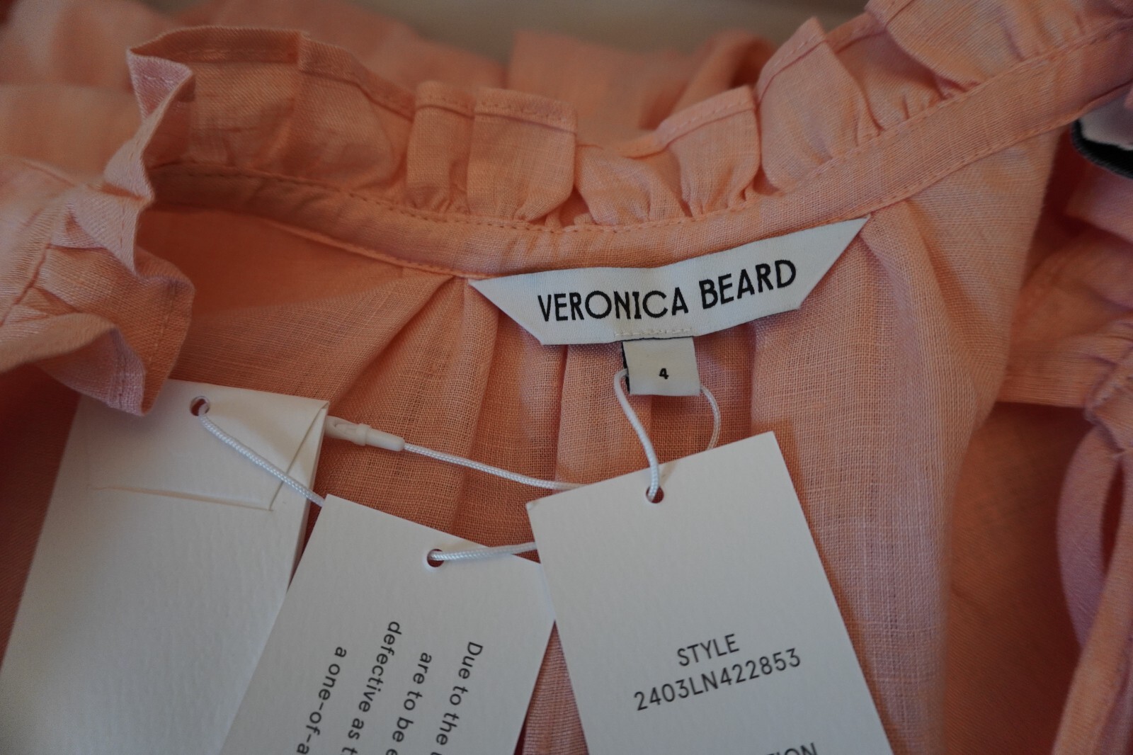 Veronica Beard Hawkin Linen Dress Pebble Light Coral Size 4 New Tag $448
